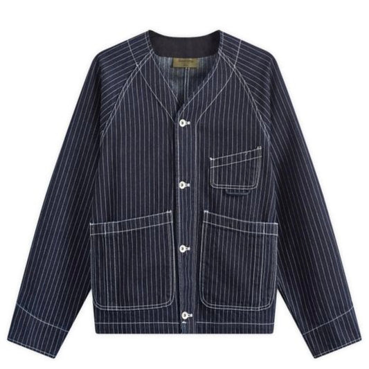 Uniform Bridge denim striped pocket cardigan jacket