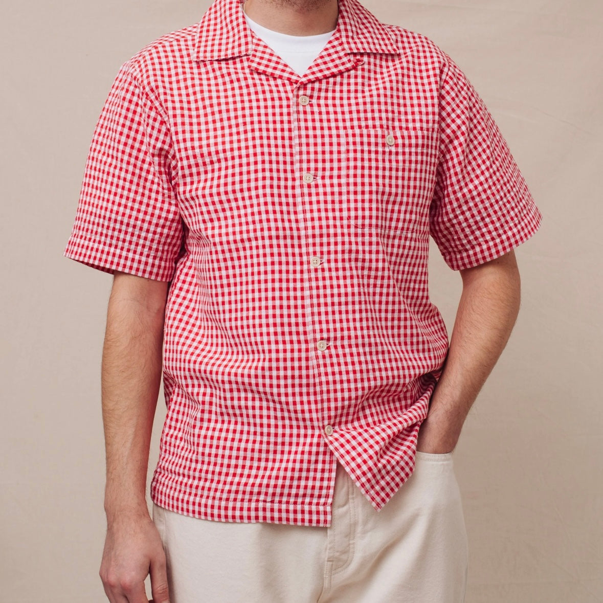 Dubbleware Quincy Seersucker Camp Shirt - Red Check