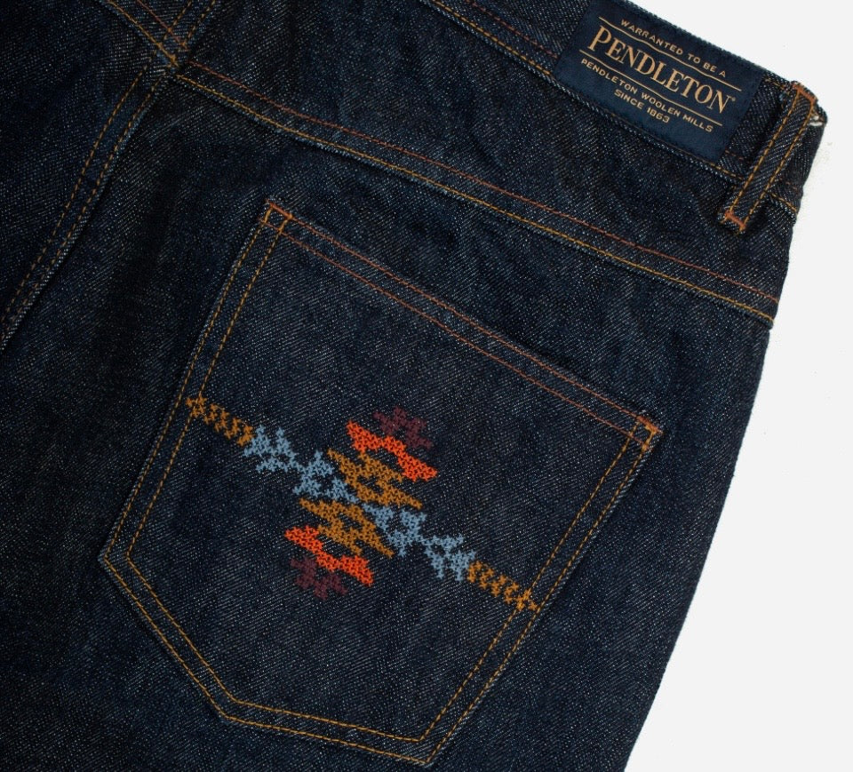 Pendleton Needlework Selvedge straight jeans one wash