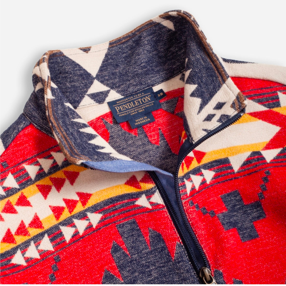 Pendleton Women’s Half Zip Chamois Pullover - Nehalem Navy/Red