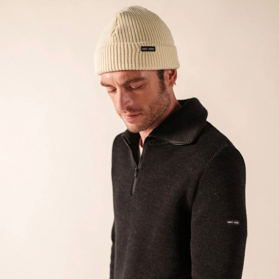 Saint James Perle Knitted Beanie Hat Ecru