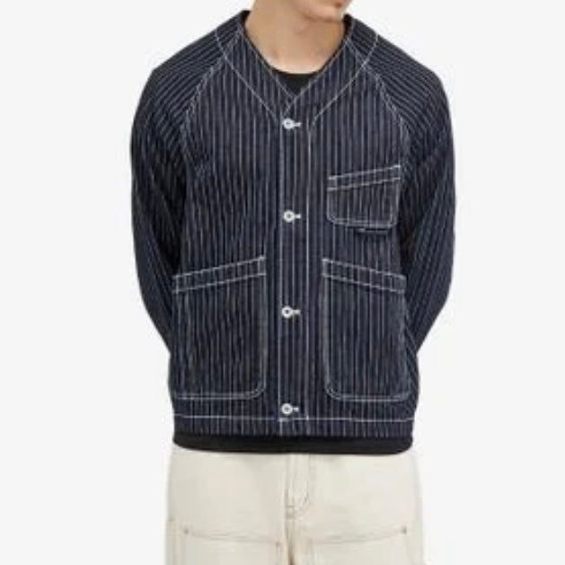 Uniform Bridge denim striped pocket cardigan jacket