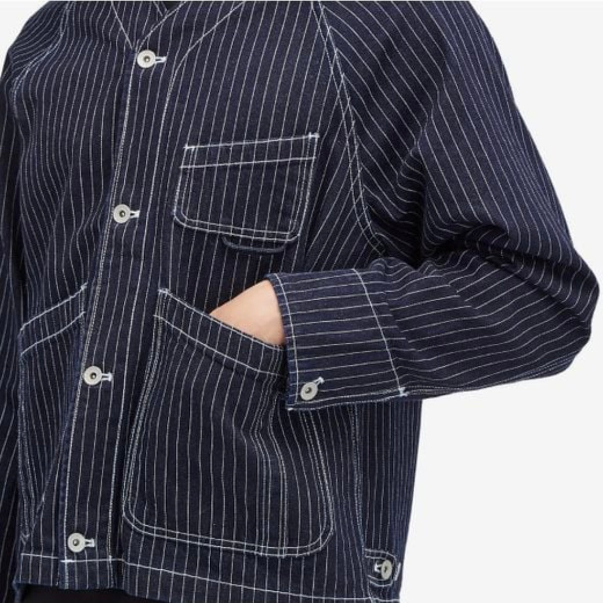 Uniform Bridge denim striped pocket cardigan jacket