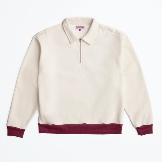 Dubbleware contrast quarter zip sweater - ecru burgundy