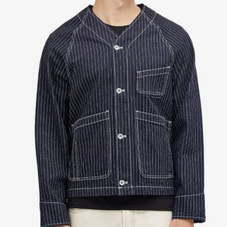 Uniform Bridge denim striped pocket cardigan jacket
