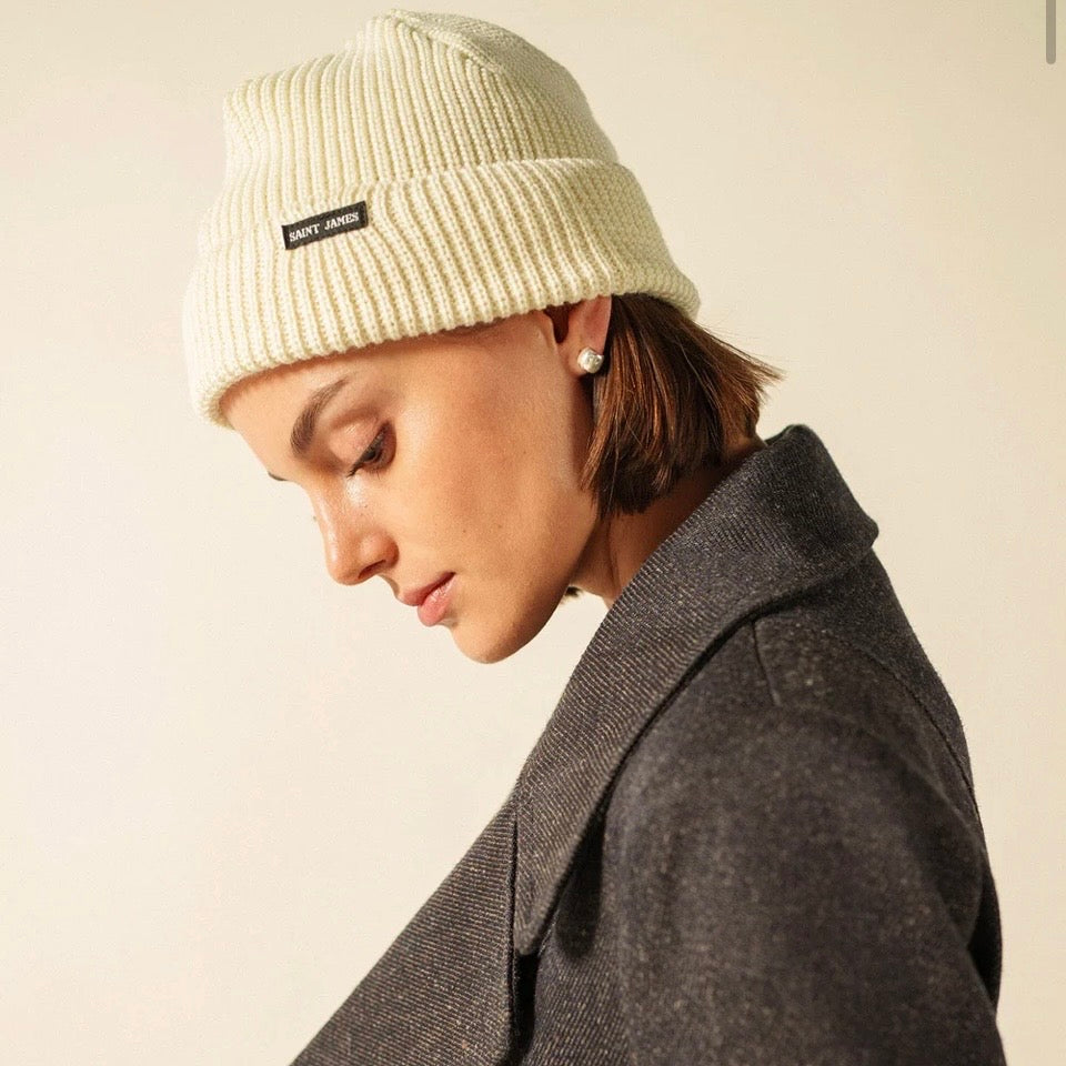 Saint James Perle Knitted Beanie Hat Ecru