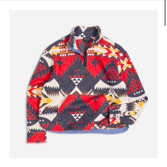 Pendleton Women’s Half Zip Chamois Pullover - Nehalem Navy/Red